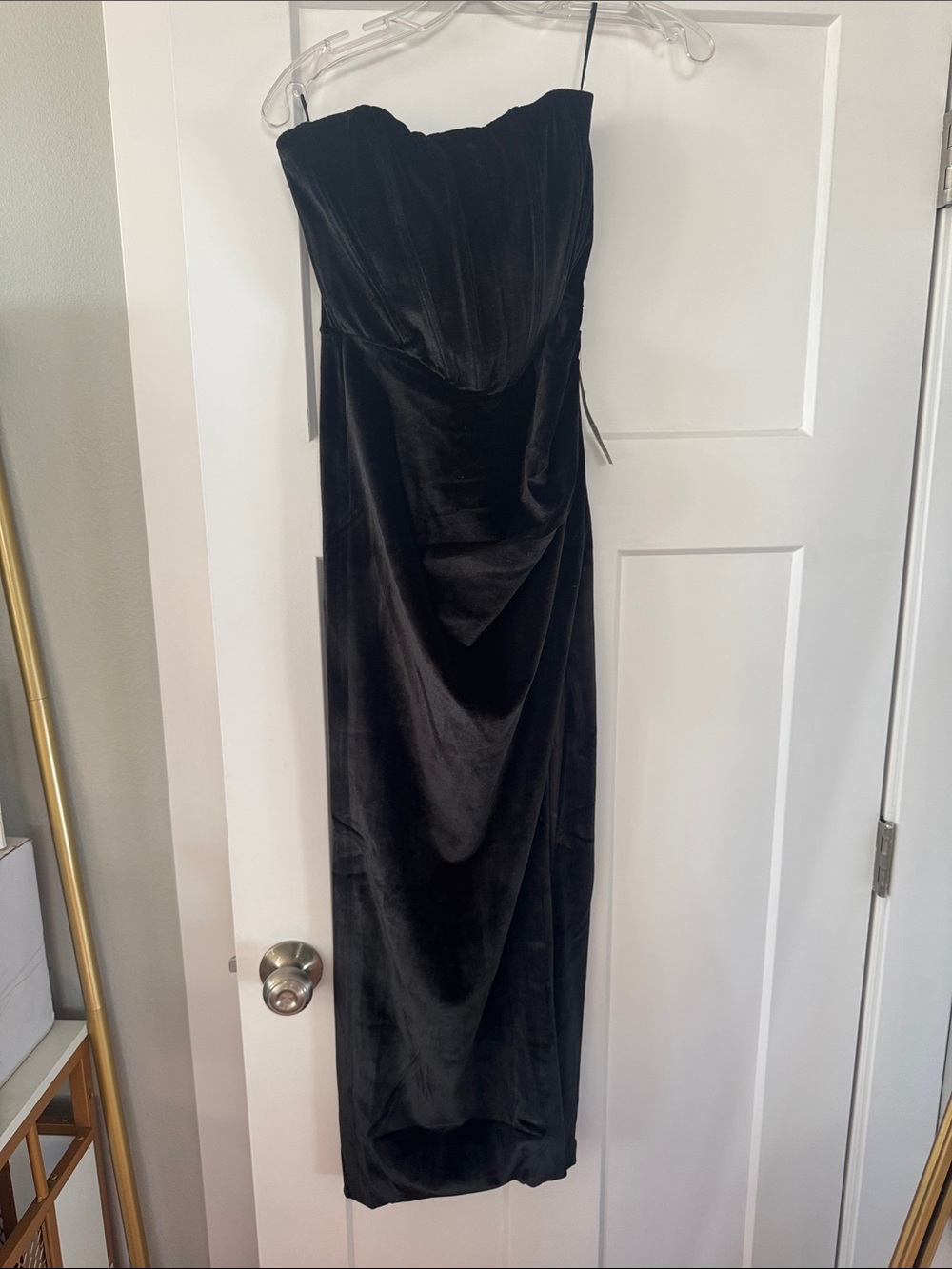 Strapless Black Velvet Evening Dress